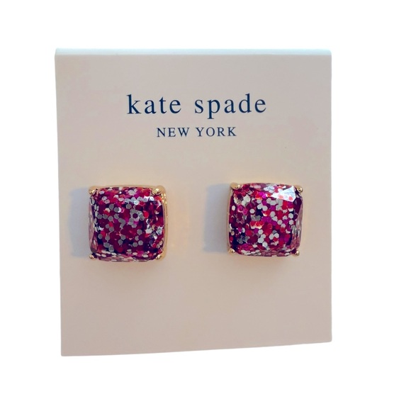 Kate Spade Earrings square pink red multi sparkle. Perfect for Holiday Christmas - Picture 4 of 6